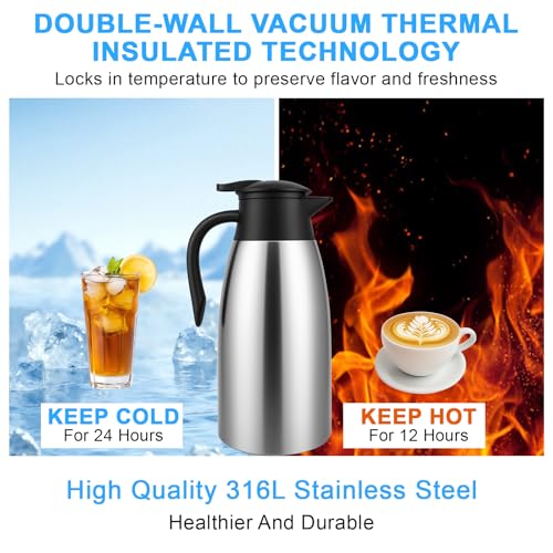 4Pcs 68Oz Insulated Coffee Carafes Set Double Walled Stainless Steel Keeps Hot 12H Cold 24H With Brushes