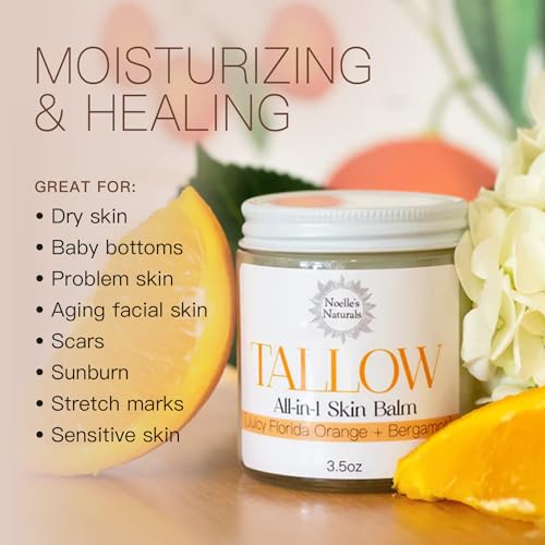 Tallow Balm - 100% Organic Grassfed Tallow - 3.5oz - Orange + Bergamot - Moisturizing - Dry Skin - Stretch Marks - All Natural