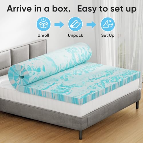 OLIXIS Blue King 4-Inch Gel-Infused Memory Foam Mattress Topper