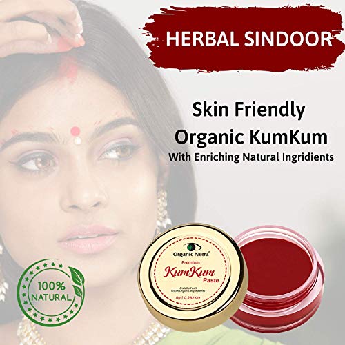 Organic Netra Sindoor/Kumkum Paste | Waterproof Long Lasting, Smudge Proof Sindoor | Pure and Natural Deep Maroon Colour, Long lasting | Enriched with Natural and Organic Ingredients, 0.2 Oz