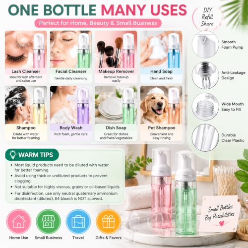 Mini Foam Pump Bottles 2 Oz Refillable Transparent Pack of 70