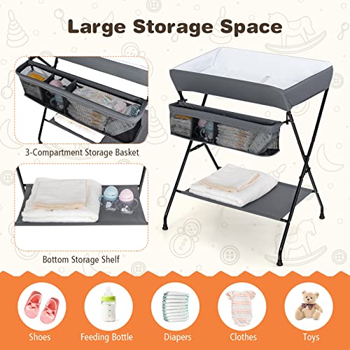 Portable Baby Changing Table with Storage & Safety Belt - Dark Gray
