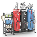 Golf Bag Storage Rack with Wheels for Garage - Holds 3 Bags, Organizer Stand - Black - Variation of 3 Bags