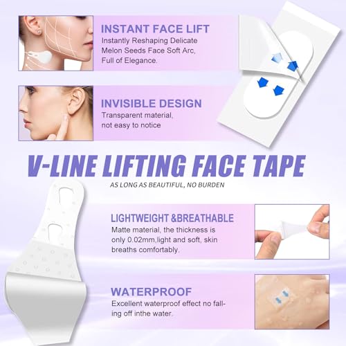 160PCS Face Lift Tape for Wrinkles & Sagging Skin ? Invisible Facelift Strips for Women, Waterproof & Comfortable, Natural V-Shape Lifting Support Aloe Vera