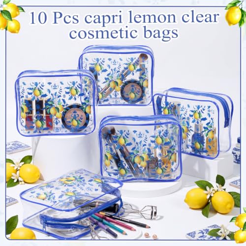 Honeydak 10 Pcs Clear Capri Lemon Makeup Bags - Italian Summer Gift Set