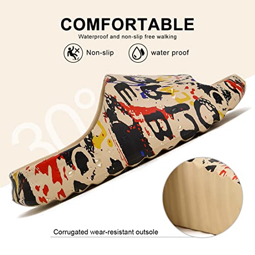 Cloud Slides for Women & Men - EVA Pillow Slippers Thick Sole Shower Shoes 8.5 Women / 7.5 Men / Red Graffiti