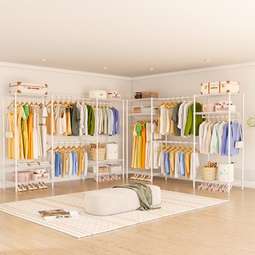 White Heavy Duty Expandable Garment Rack 4 Tiers - Portable & Sturdy