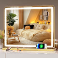 Hasipu Lighted Vanity Mirror with Lights - 22.8 x 18 Inches Dimmable LED Makeup Mirror, Touch Control, Gold