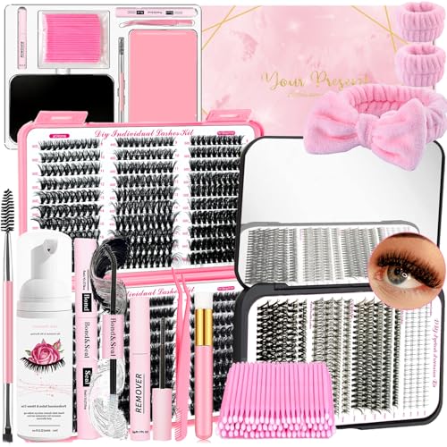 Pink DIY Lash Extension Kit 966Pcs for False Eyelash Extensions & Grooming