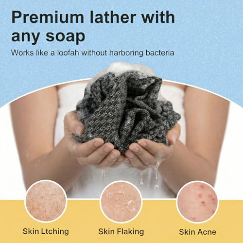 Black 2 Pack Exfoliating Washcloth Towels - Body Scrubber Set for Shower