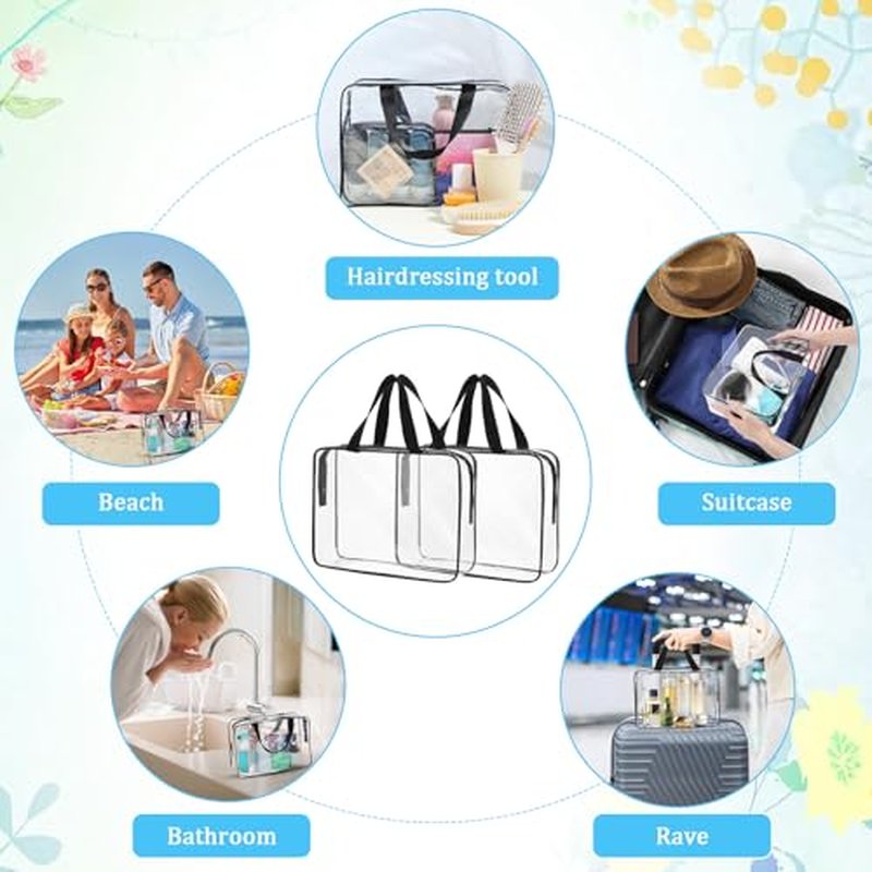 10 Pack Large Clear Makeup Bags with Zipper Handle, 12x9x4 Inch PVC Toiletry Travel Bag Waterproof Cosmetic Tote Pouch Transparent Storage Organizer for Women Men