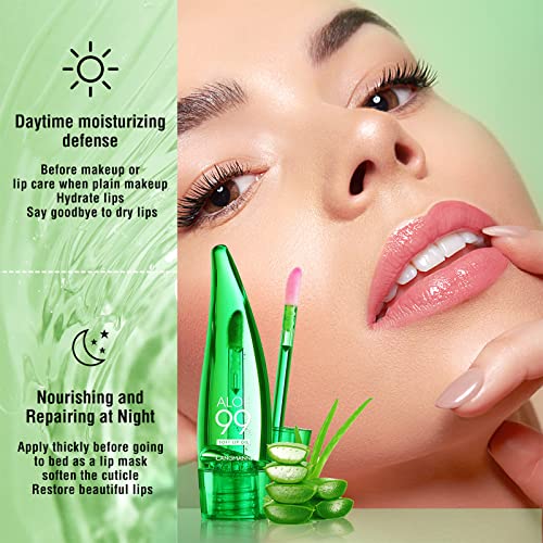Lip Balm, 3PCS Aloe Vera Long Lasting Nutritious Lip Oil, Color Changing Tinted Lip Balm Set, Natural Plumping Hydrating, Easy Brush Application, Cute Portable Design, Unisex