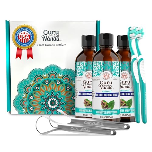 GuruNanda CocoMint Oil Pulling Mouthwash, 3x8oz (Alcohol Free) with Vitamins D3,E,K2