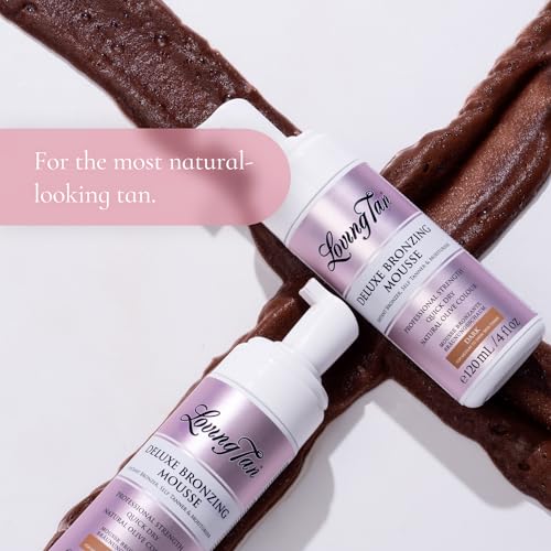 Loving Tan 8 HR Deluxe Self Tanning Mousse, Dark -Streak Free, Professional Quality Sunless Tanning -Up to 5 Self Tanner Applications per Bottle, Naturally Derived DHA - 4 Fl Oz - Packaging May Vary