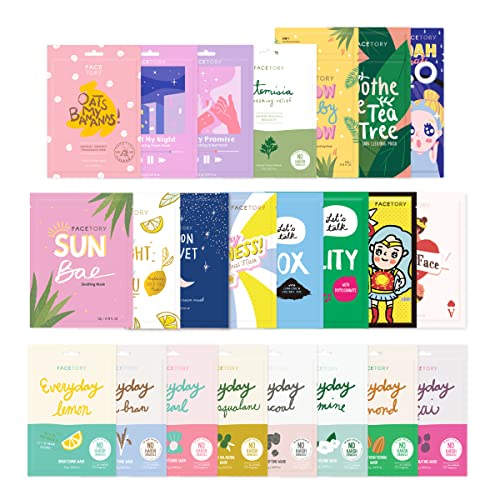 FACETORY 23 Collection Korean Face Mask Variety Pack - Hydrating & Calming, Favorites-Plus (23 Masks)