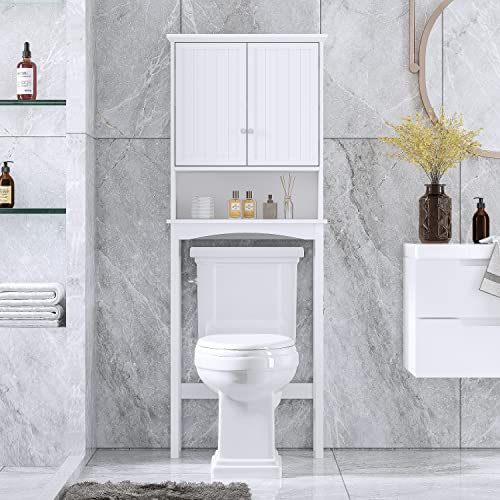 UTEX Over Toilet Storage Cabinet White with Adjustable Shelves Bathroom Organizer