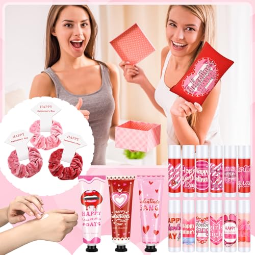 Valentine's Galentine's Day Gift Set for Women - Hand Cream, Lip Balm, Makeup Bag & Accessories