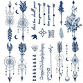 Arrow Semi Permanent Tattoo, 6-Sheet Long Lasting 1-2 Weeks Temporary Tattoos Arrow Feather English Letter Bird Tattoo Stickers, 100% Plant-Based Ink Infinity Realistic Fake Tattoos for Women Kids Waterproof
