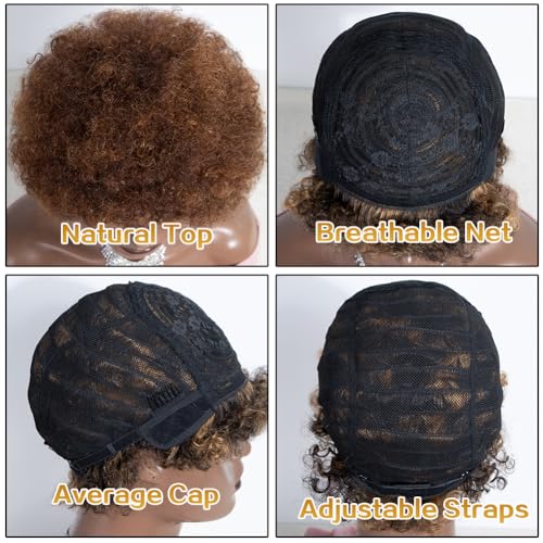 Joedir P4/30 Short Brown Afro Curly Human Hair Wig 8 Inch 130% Density Glueless