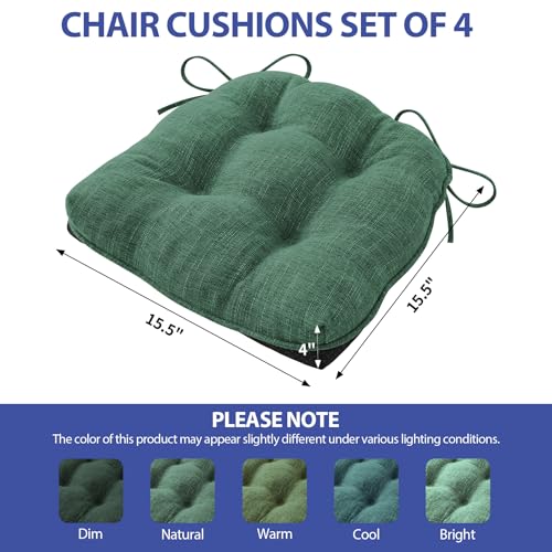 Memory Foam Chair Cushions Set of 4 - 15.5x15.5x4 Inches Dark Green Variation 4