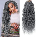 Grey Faux Locs Crochet Hair 24 Inch - 6 Pack Goddess Locs Synthetic Braids