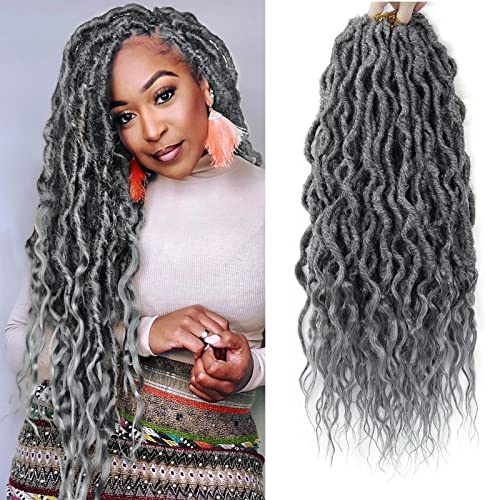 Grey Faux Locs Crochet Hair 24 Inch - 6 Pack Goddess Locs Synthetic Braids
