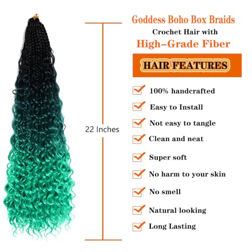 Bohemian Crochet Box Braids Hair with Curly Ends - 22 Inch, Pack of 3, Multi-Color Variation