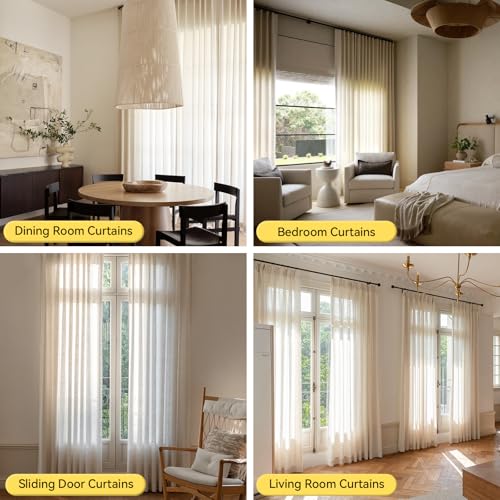 Natural Linen Pinch Pleated Curtains 90 Inch Long Set of 2 Light Filtering