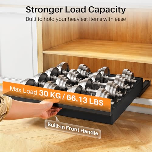 Black Expandable Pull Out Cabinet Organizer 2-Pack - 13.6-24 Inches Wide, 21 Inches Deep with Full-Extension Slides