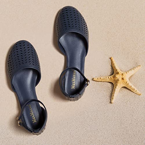 Women’s Blue Closed Toe Flat Sandals - Size 9, Comfortable Summer Footwear
