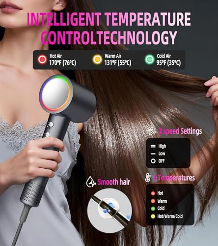 YABLAM Brak Grey High-Speed Ionic Hair Dryer with Diffuser – Fast, Quiet, Lightweight