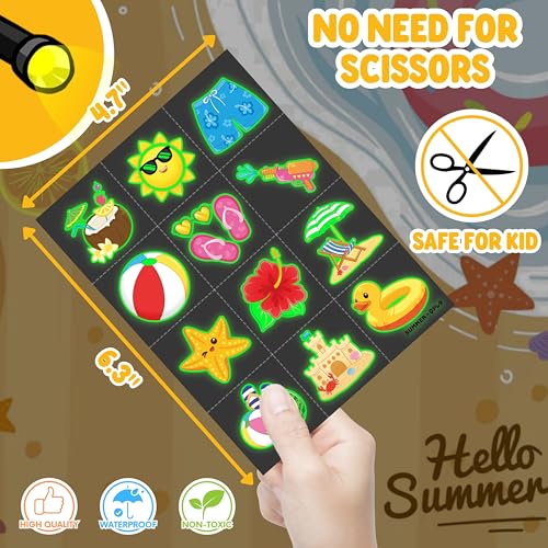 72 PCS Summer Party Favors ? 48 PCS Luminous Tattoos & 24 PCS LED Finger Lights Combo ? Birthday Goodie Bag Fillers, Party Supplies, Gifts Light Up Toys Glow In The Dark for Boys and Girls