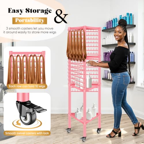 Pink Braiding Hair Rack with 3-Side Design & 420 Pegs - Hair Extension Organizer