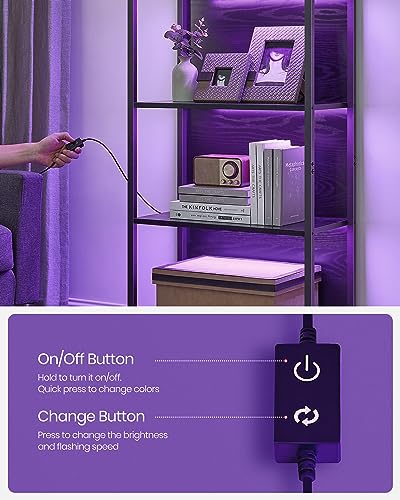 VASAGLE 6-Tier LED Bookshelf with Dimmable Lights - 11.9"D x 23.6"W x 70.3"H