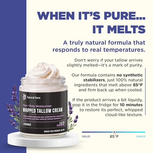 Lavender Whipped Beef Tallow Moisturizer for Face and Body - 4oz Natural Balm for Dry Sensitive Skin
