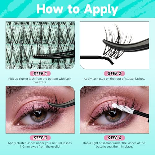 Natural Lash Clusters Kit 160Pcs Manga Eyelash Extensions Kit with Invisible Band D Curl Wispy Clusters Lashes with Waterproof Lash Bond and Seal, Lash Remover and Tweezer(Angel Baby Kit-Mix8-16mm)