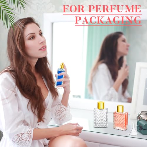 Zhehao 10 Pcs 100ml 3.4 oz Glass Perfume Bottles Refillable Fine Mist Atomizer Spray Bottle with 10 Funnel Filler Empty Portable Perfume Atomizer Clear Essential Oil Container with Sprayer (Gold)