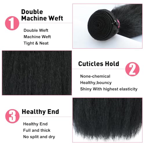 Natural Black 16 Inch Kinky Straight Human Hair Bundles - Unprocessed Brazilian Virgin Hair for Black Women