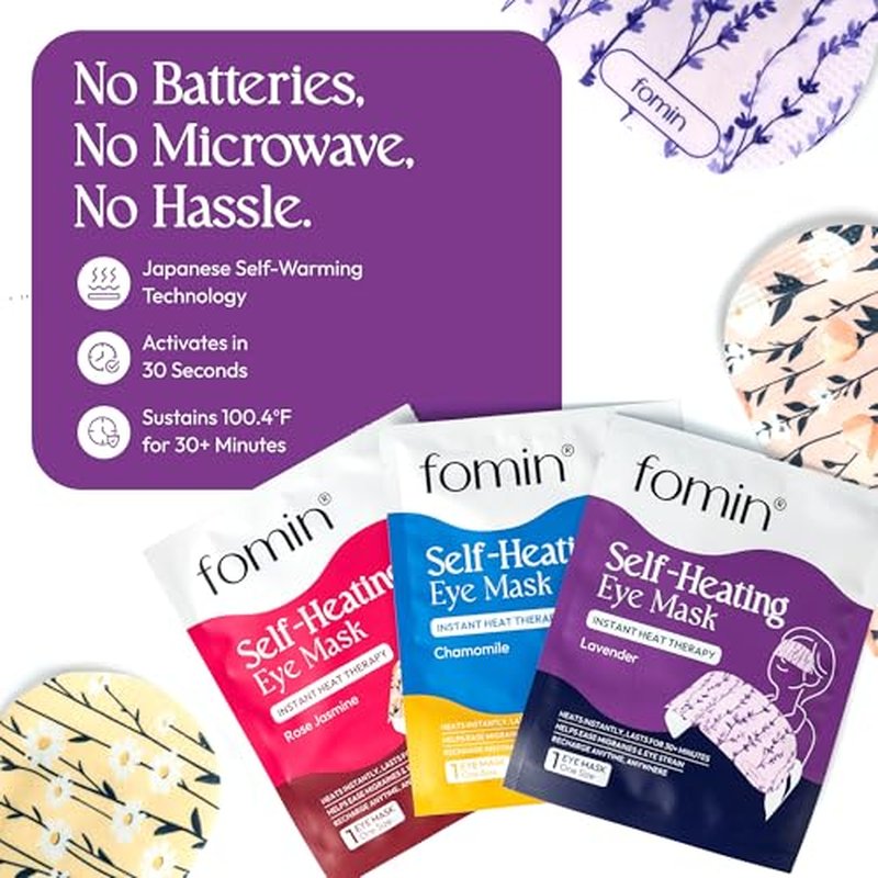 Fomin Self Heating Eye Mask- 20 Pack - Variety Pack Heated Eye Mask Warm Compress for Eyes, Disposable Self Heating Steam Mask for Home, Sleep, Spa, Travel Essentials & Relaxation Gifts for Women
