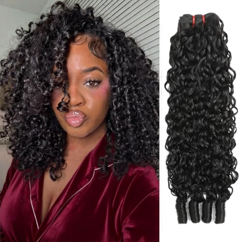 Jasperel Burmese Curly Human Hair Extensions 14 Inch Natural Black Water Wave Bundles