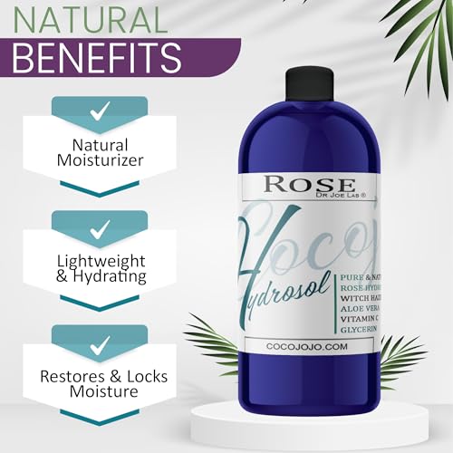 32 oz Rose Water Hydrosol Facial Mist with Glycerin Aloe Vitamin C Witch Hazel - Natural Vegan