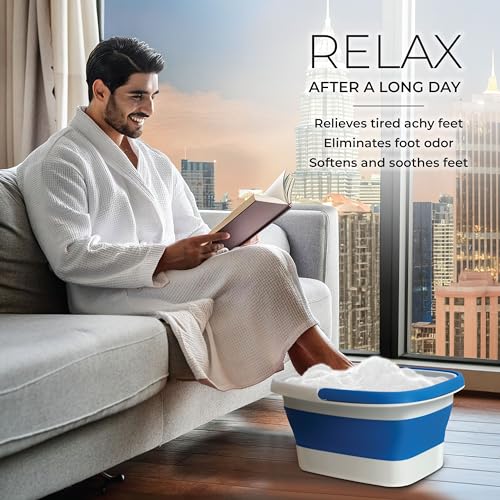 Mantello Collapsible Foot Bath Tub Blue Portable Foot Spa Pedicure Basin - Large & Foldable