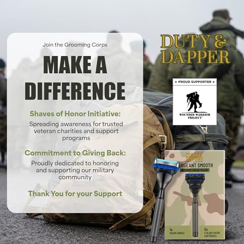 Duty & Dapper | Sergeant Smooth 5 Blade Razor With Lubricating Strip and Exfoliating Strip | Heavy Duty Tough Military Grade Shaving Razors and Accessories For Men