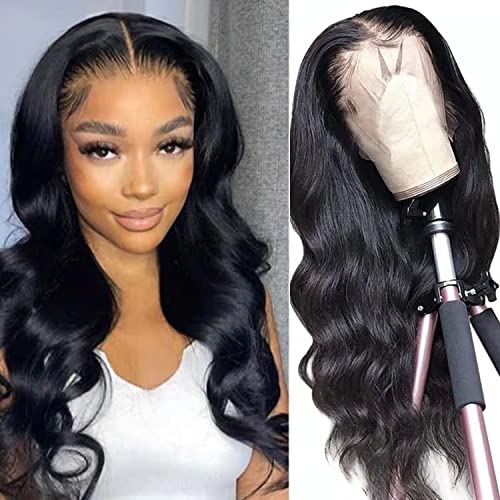 Atilck 20in Natural Black 13x4 Lace Front Wig Body Wave Glueless, 100% Brazilian Human Hair