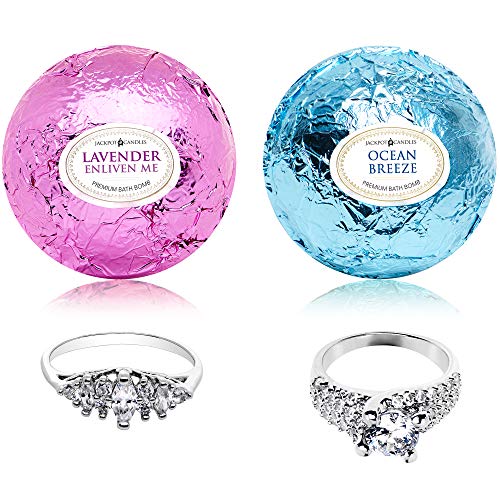 Ocean Breeze Lavender Bath Bombs Gift Set of 2 with Jewelry Rings - Style 6, Made in USA