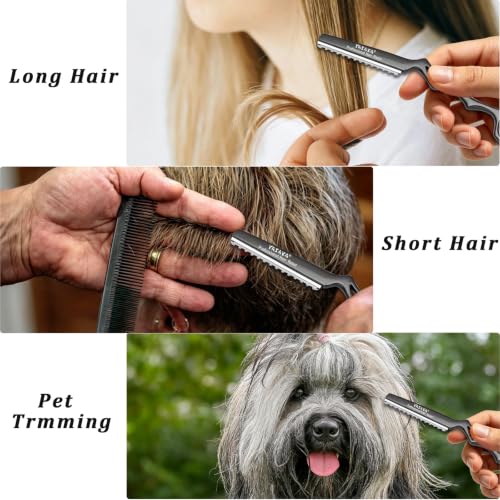 Black Hair Cutting Razor with 10 Replacement Blades – 7.1 Inch Styling Tool