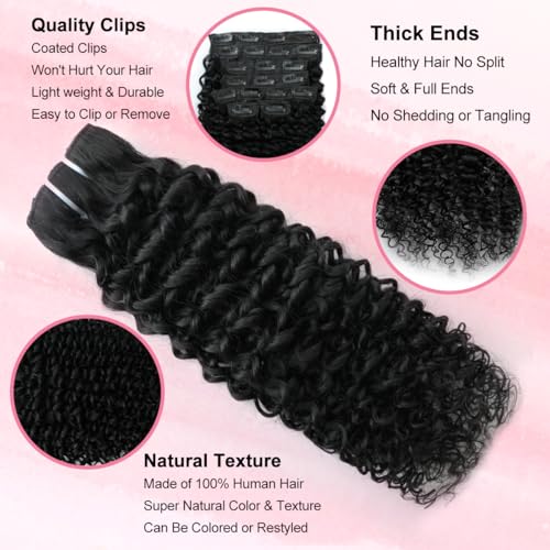 Kinky Curly Clip-In Hair Extensions Human Hair 110g Full Head Natural Black