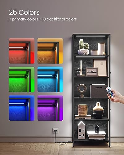 VASAGLE 6-Tier LED Bookshelf with Dimmable Lights - 11.9"D x 23.6"W x 70.3"H