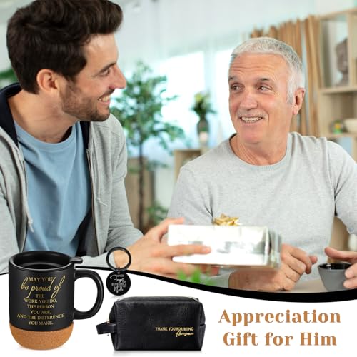 Dandat 3 Pcs Thank You Gift for Men Coworker Appreciation Office Gift Leather Toiletry Bag May You Be Proud 15oz Coffee Cup with Keychain for Boss Manager Teacher Nurse Employee(Black)
