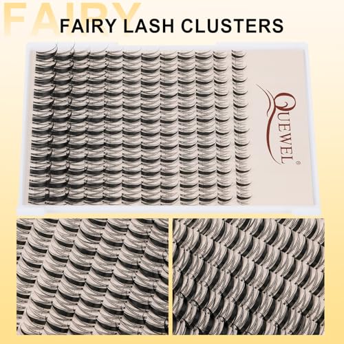 QUEWEL Fairy-Lash Clusters Kit, 144pcs Manga-Lash Clusters Kit Mix10-18mm Cluster Eyelash Extensions Kit With Lashes Bond and Seal, Lash Tweezers, Remover for DIY Natural Lashes(FD-Fairy 4 Set)